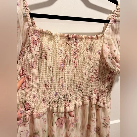 Dex Smocked Square-Neck Floral Midi Dress in Light Pink PTP 16-20” - Picture 6 of 8